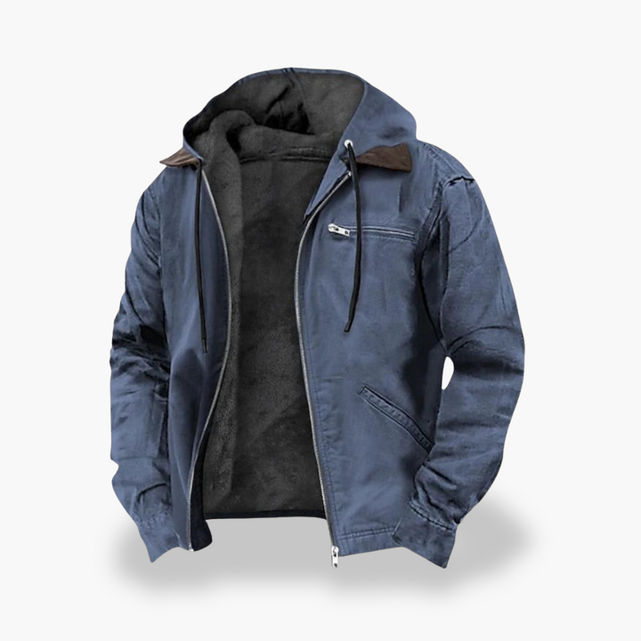 Men's Winter Jacket Lined with Hood Cotton Zip | Altivaro