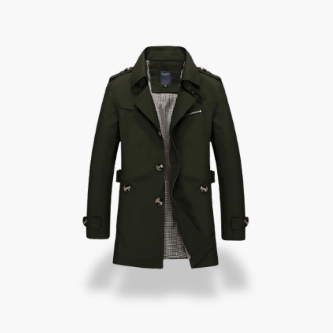 Men's Trench Coat with High Collar and Buttons | Altivaro
