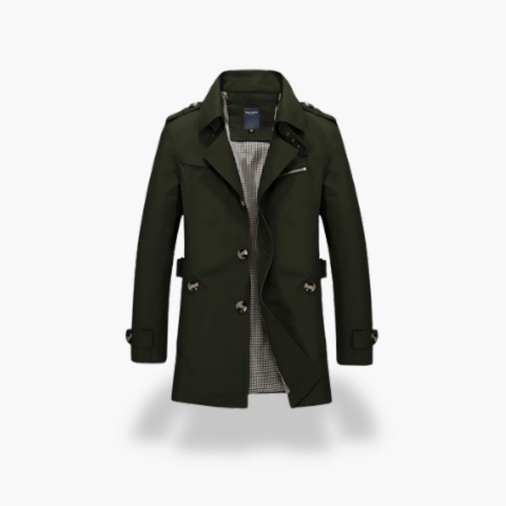 Men's Trench Coat with High Collar and Buttons | Altivaro