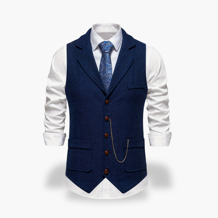 Gilet Uomo Elegante in Tweed con Revers e Catena | Altivaro