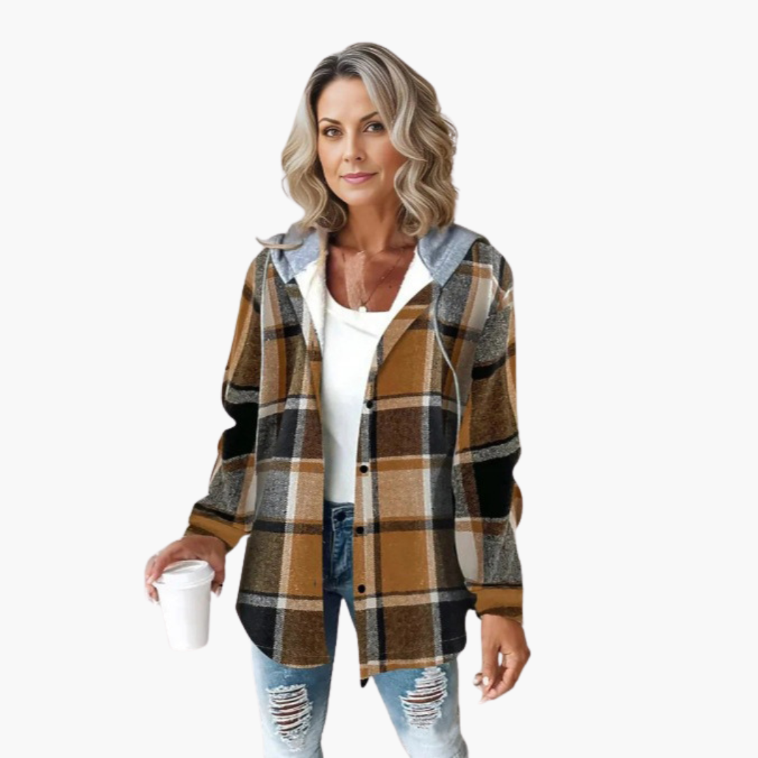 Giacca con Cappuccio da Donna a Quadri con Zip | Altivaro