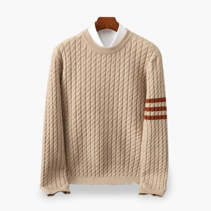 Maglione Uomo in Maglia Intrecciata con Dettagli a Strisce | Altivaro