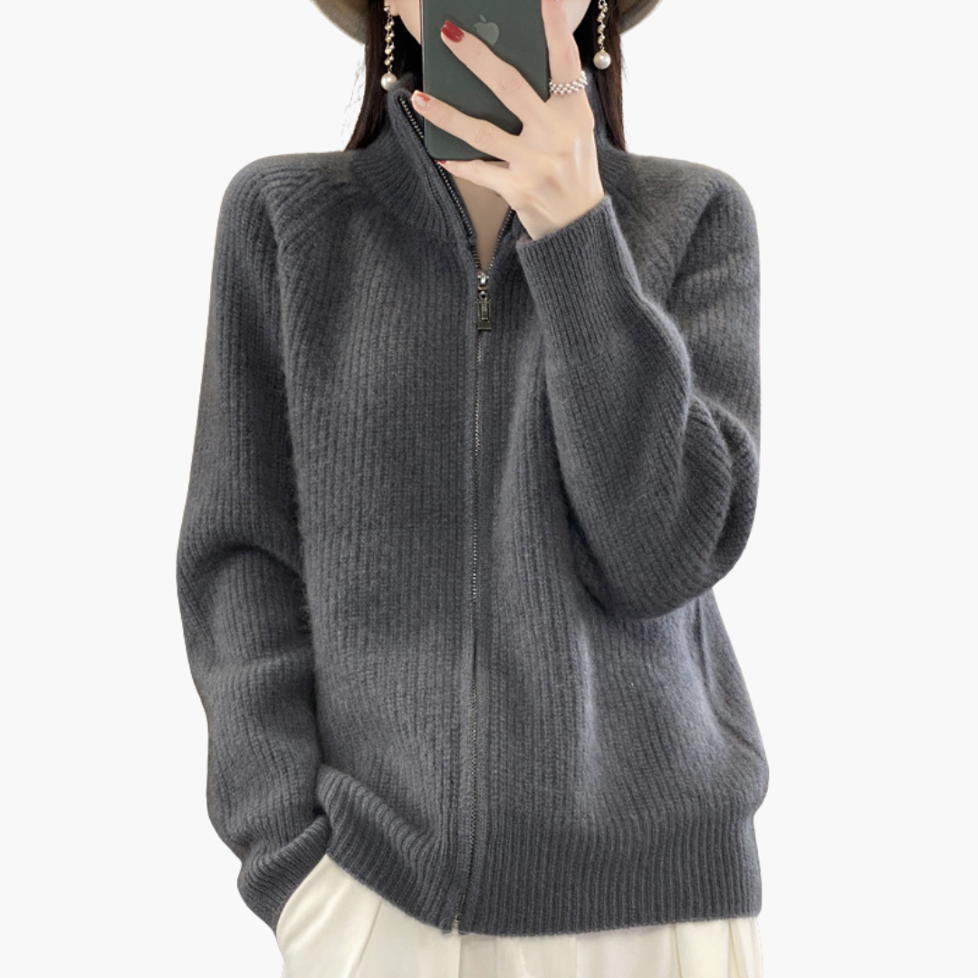 Zip-up cardigan with high collar for women | Altivaro