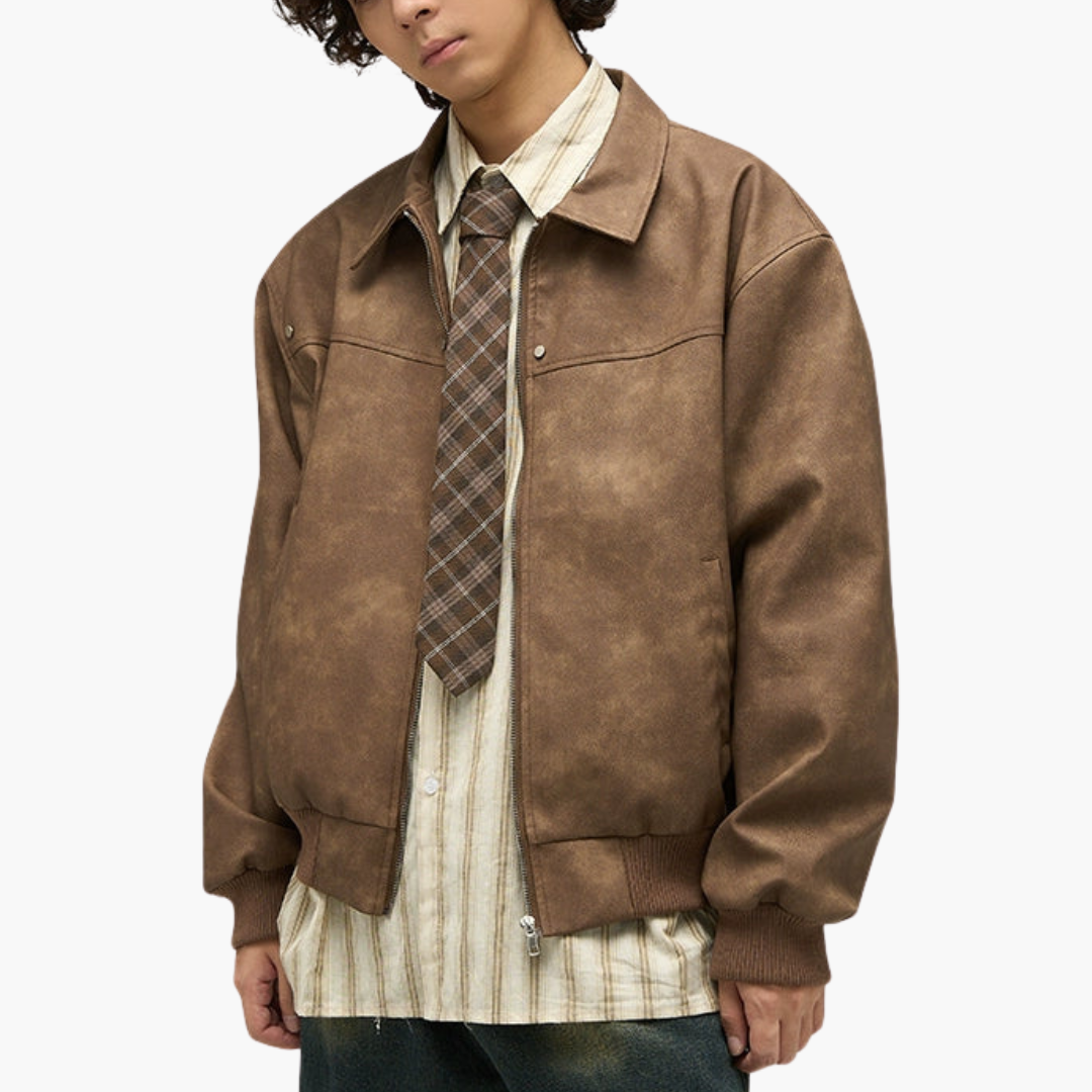 Men's leather jacket with checkered collar | Altivaro