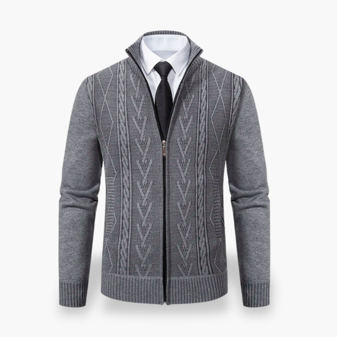 Men's Knit Zip Cardigan with High Collar | Altivaro