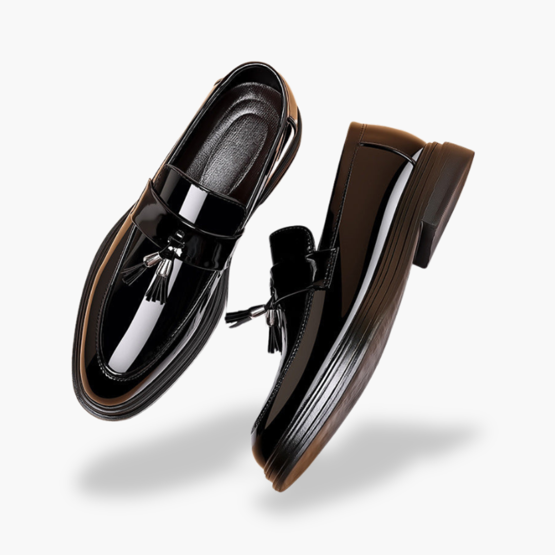 Men's Orthopedic Patent Leather Loafers with Elegant Tassels | Altivaro