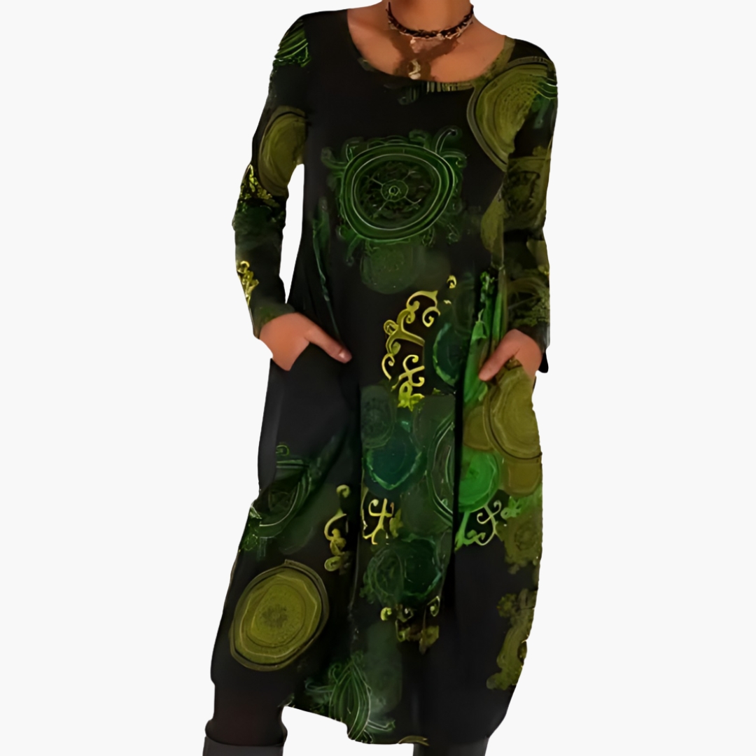 Long Dress with Long Sleeves and Abstract Print for Women | Altivaro