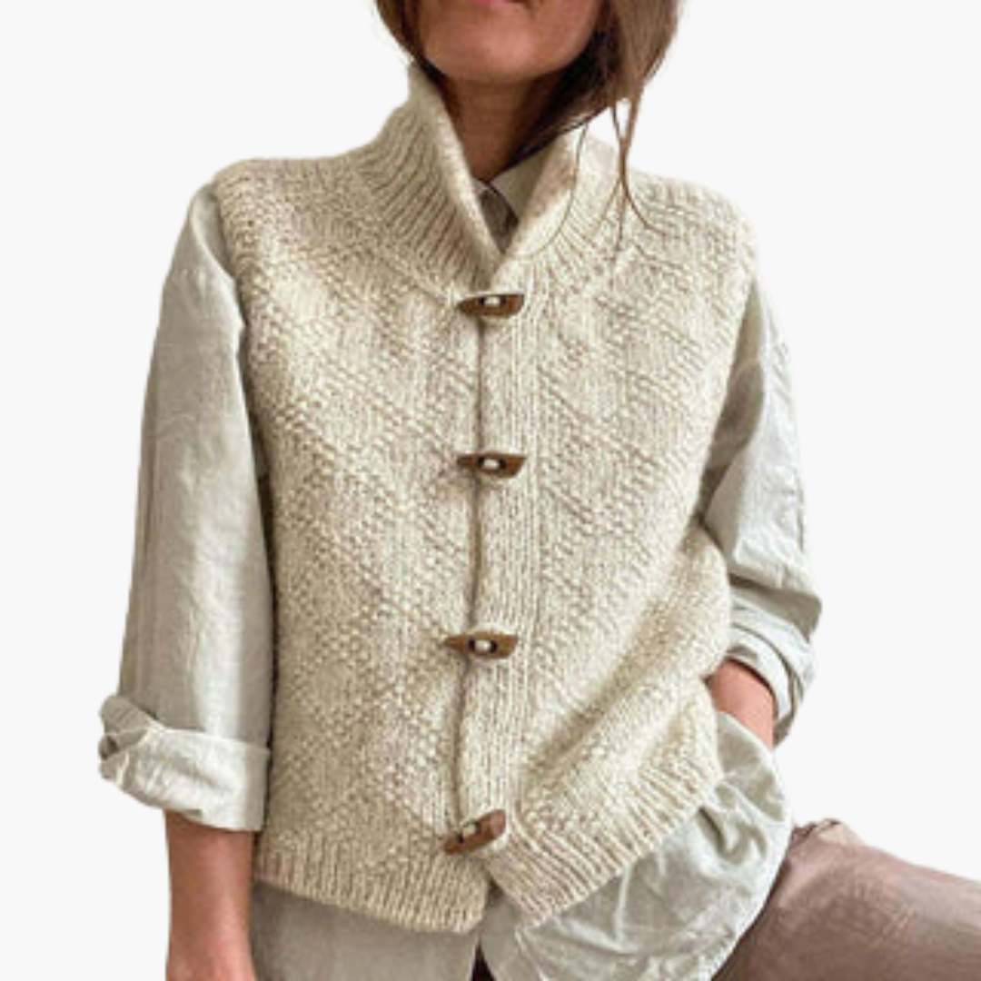 Women's Winter Vest with High Collar and Wooden Buttons | Altivaro