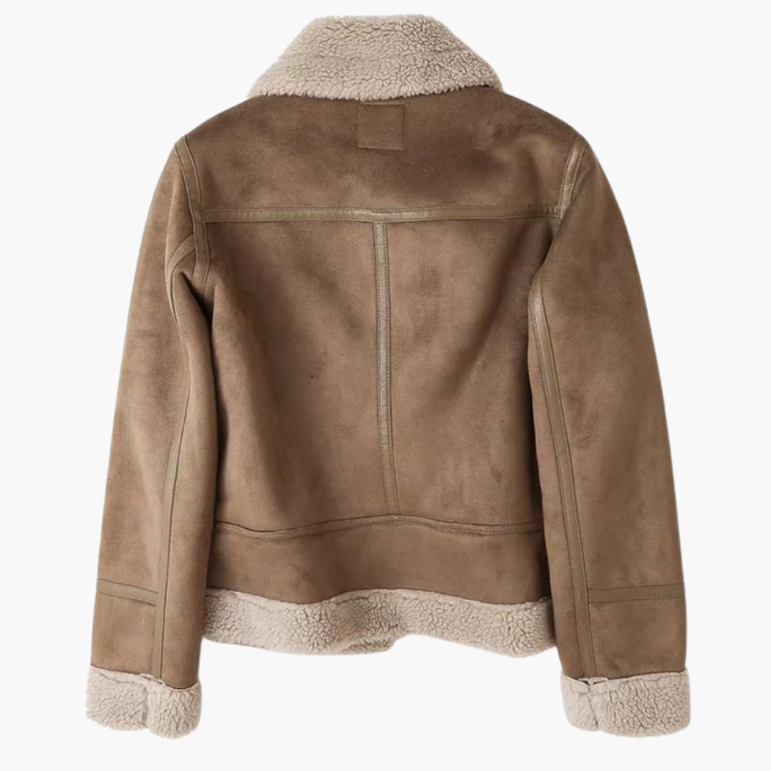 Women's Winter Jacket in Suede Leather with Fur Collar | Altivaro