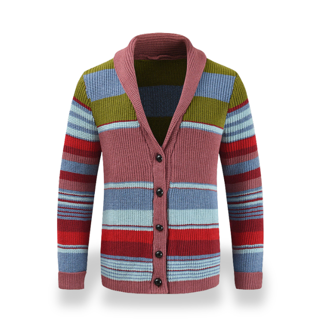 Men's Striped Knit Cardigan with Buttons | Altivaro