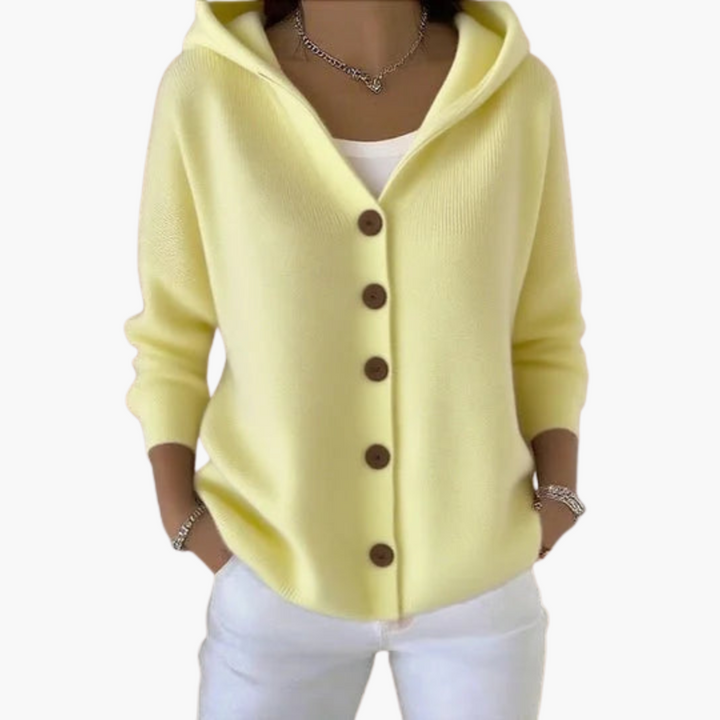 Women's Cardigan with Hood in Knit Buttons | Altivaro