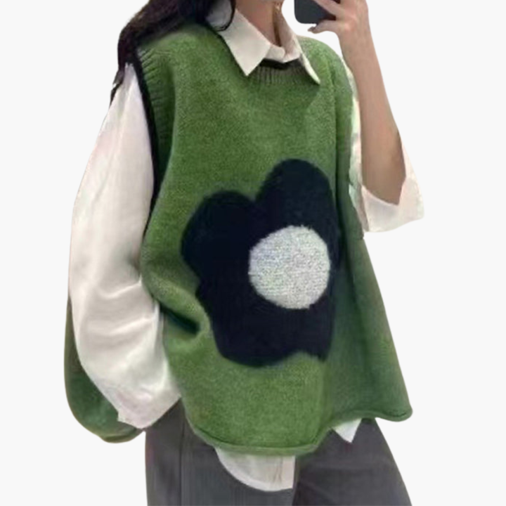Gilet Senza Maniche Donna con Fiore in Lavoro a Maglia | Altivaro