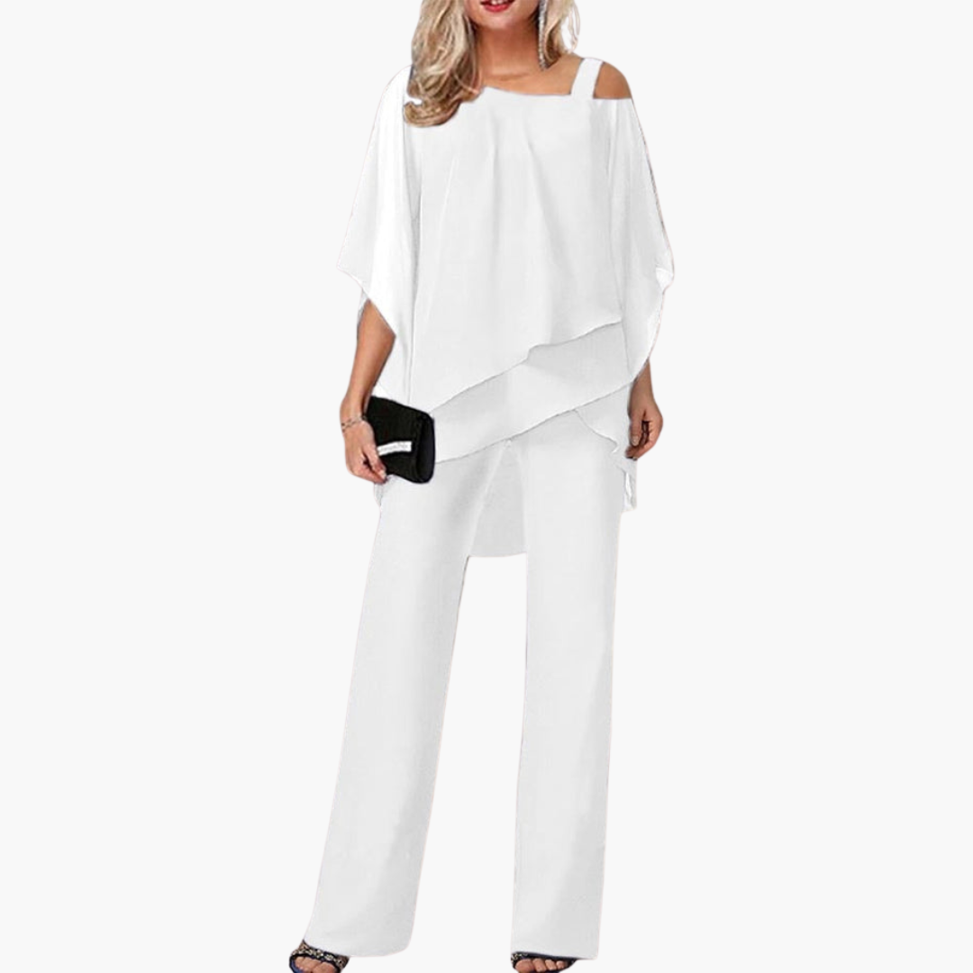 Elegant Women's Set with Asymmetric Blouse and Wide Pants | Altivaro
