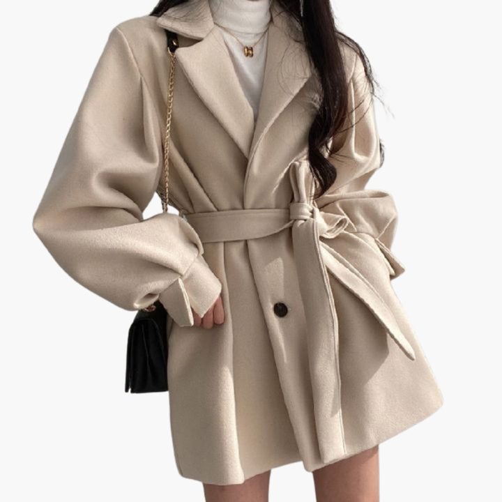 Women's Wool Coat with Belt and Puff Sleeves | Altivaro