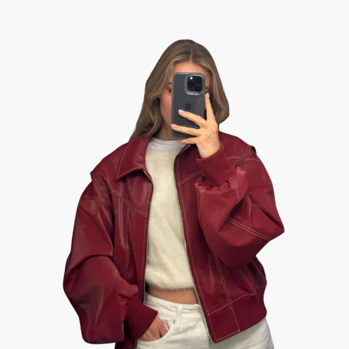 Women's Oversize Jacket in Faux Leather with Zip | Altivaro