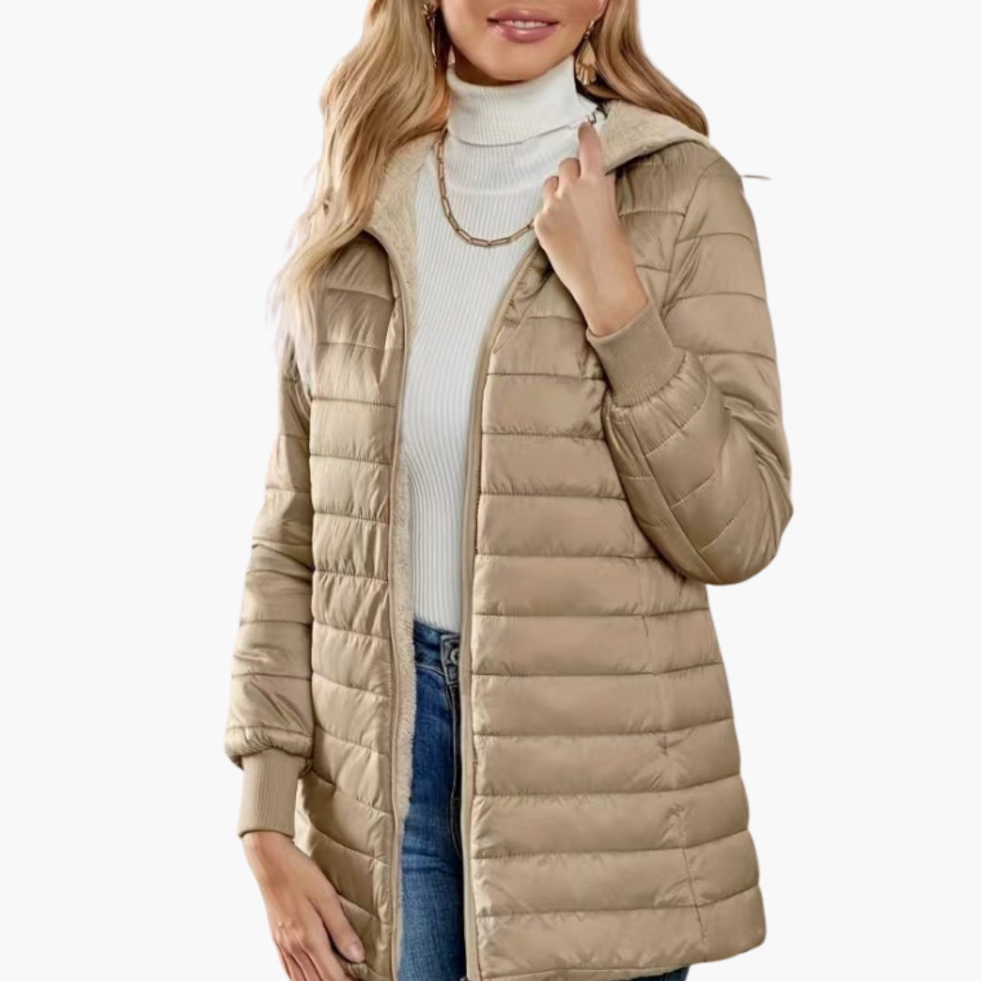 Women's Long Winter Down Jacket with Fleece-Lined Hood | Altivaro