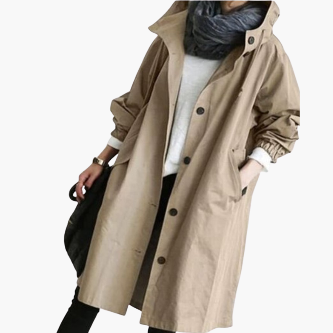 Women's Trench Jacket with Hood and Front Buttons | Altivaro