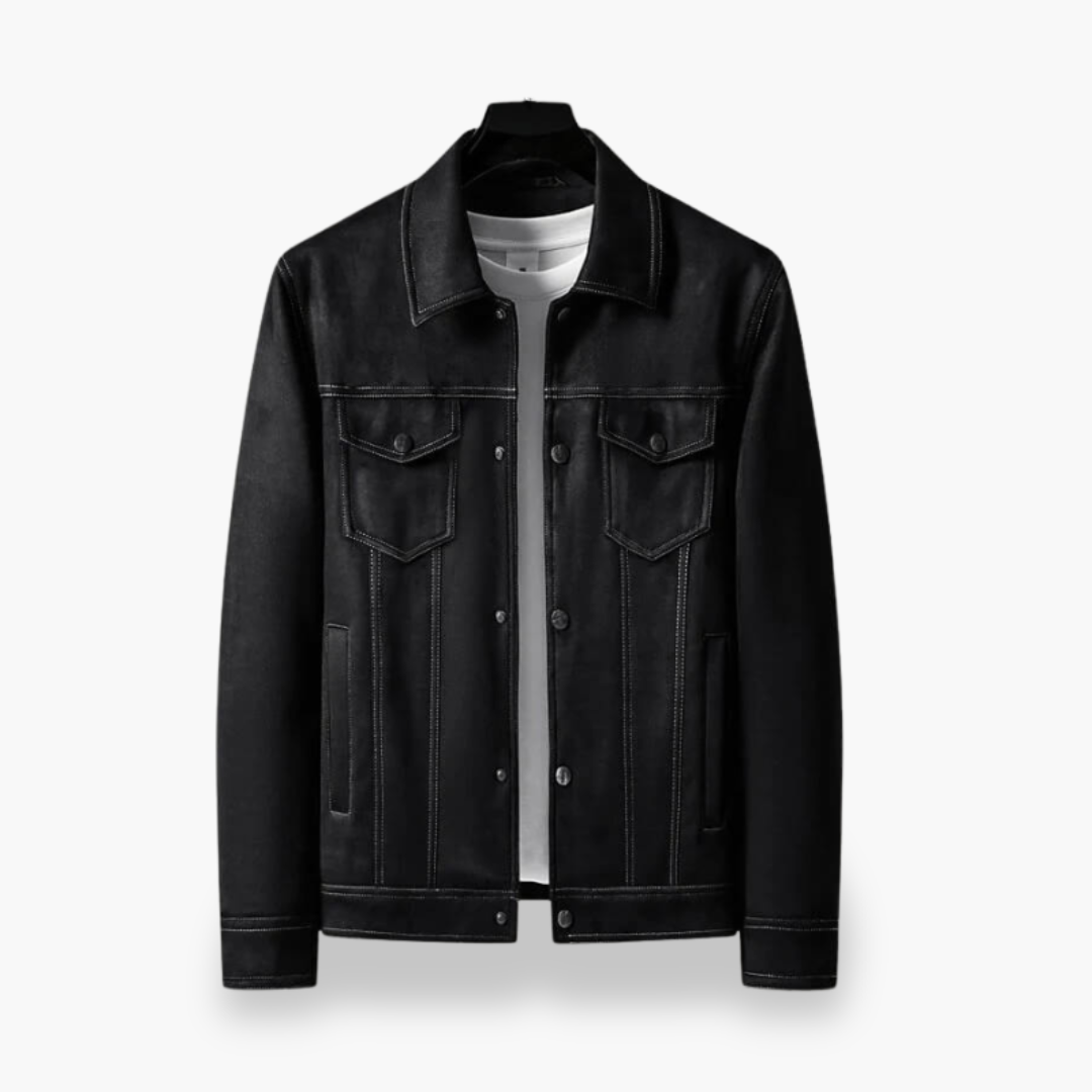 Men's Elegant Faux Leather Jacket with Buttons | Altivaro