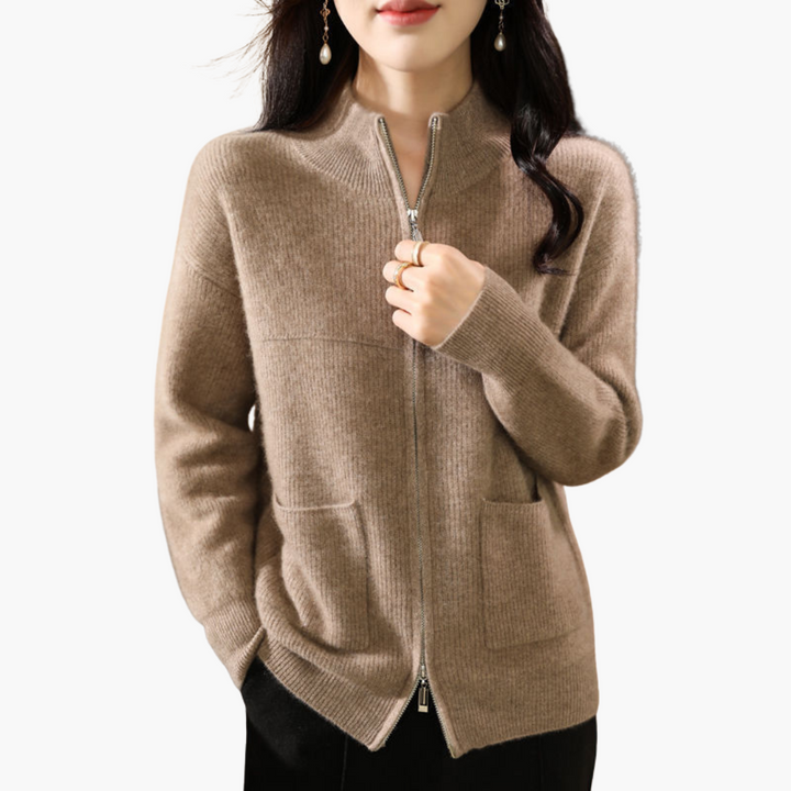 Zip-up cardigan with high collar for women | Altivaro