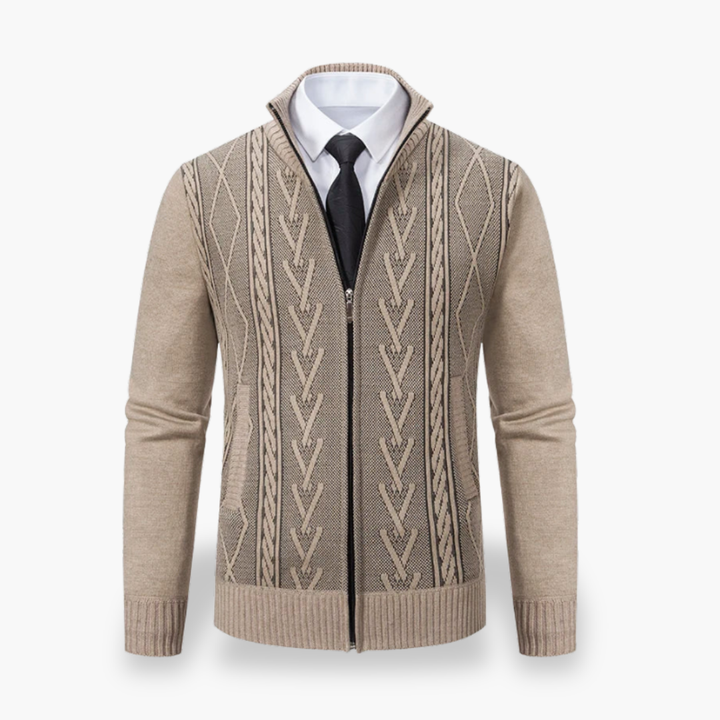 Men's Knit Zip Cardigan with High Collar | Altivaro
