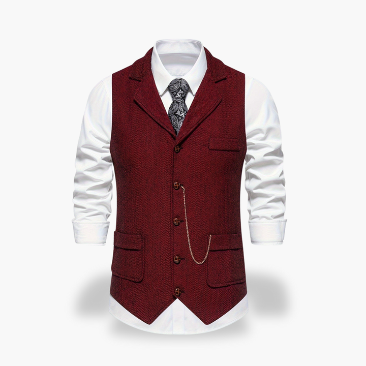 Gilet Uomo Elegante in Tweed con Revers e Catena | Altivaro