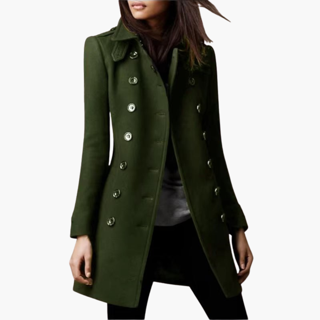 Women's Double-Breasted Wool Coat with Buttons | Altivaro