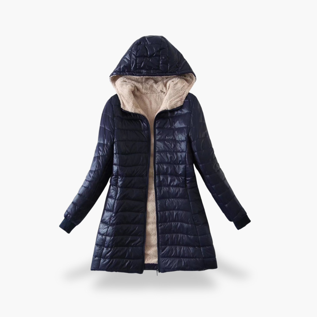 Women's Long Winter Down Jacket with Fleece-Lined Hood | Altivaro