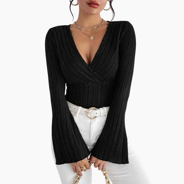 Maglione Donna Scollo a V Maniche Svasate in Maglia Aderente | Altivaro
