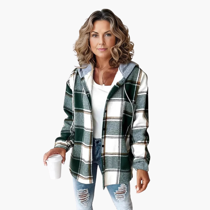 Giacca con Cappuccio da Donna a Quadri con Zip | Altivaro