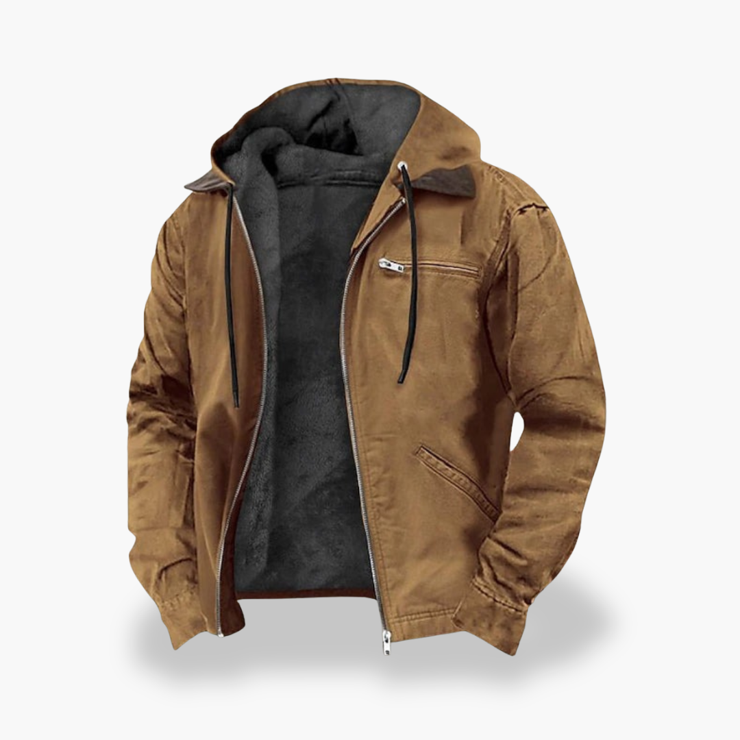 Men's Winter Jacket Lined with Hood Cotton Zip | Altivaro