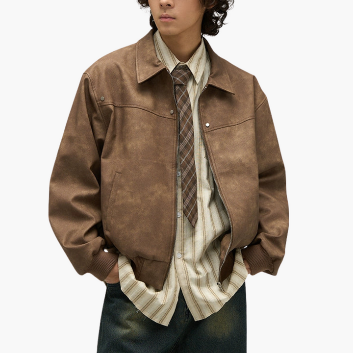 Men's leather jacket with checkered collar | Altivaro