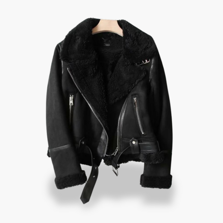 Women's Winter Jacket in Suede Leather with Fur Collar | Altivaro
