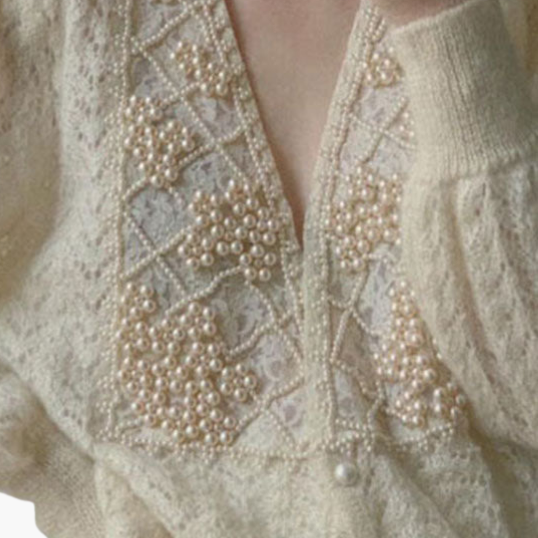 Women's Beige Cardigan with Pearls and Buttons | Altivaro