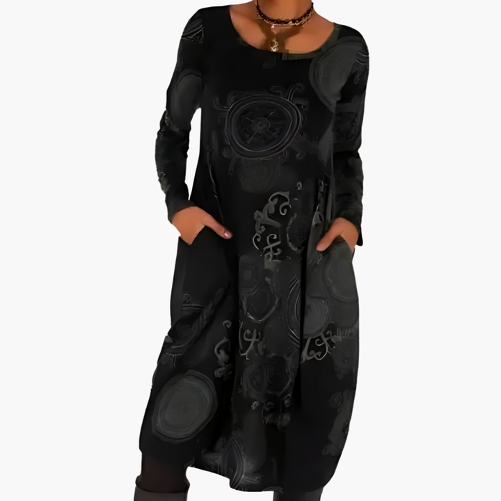 Long Dress with Long Sleeves and Abstract Print for Women | Altivaro
