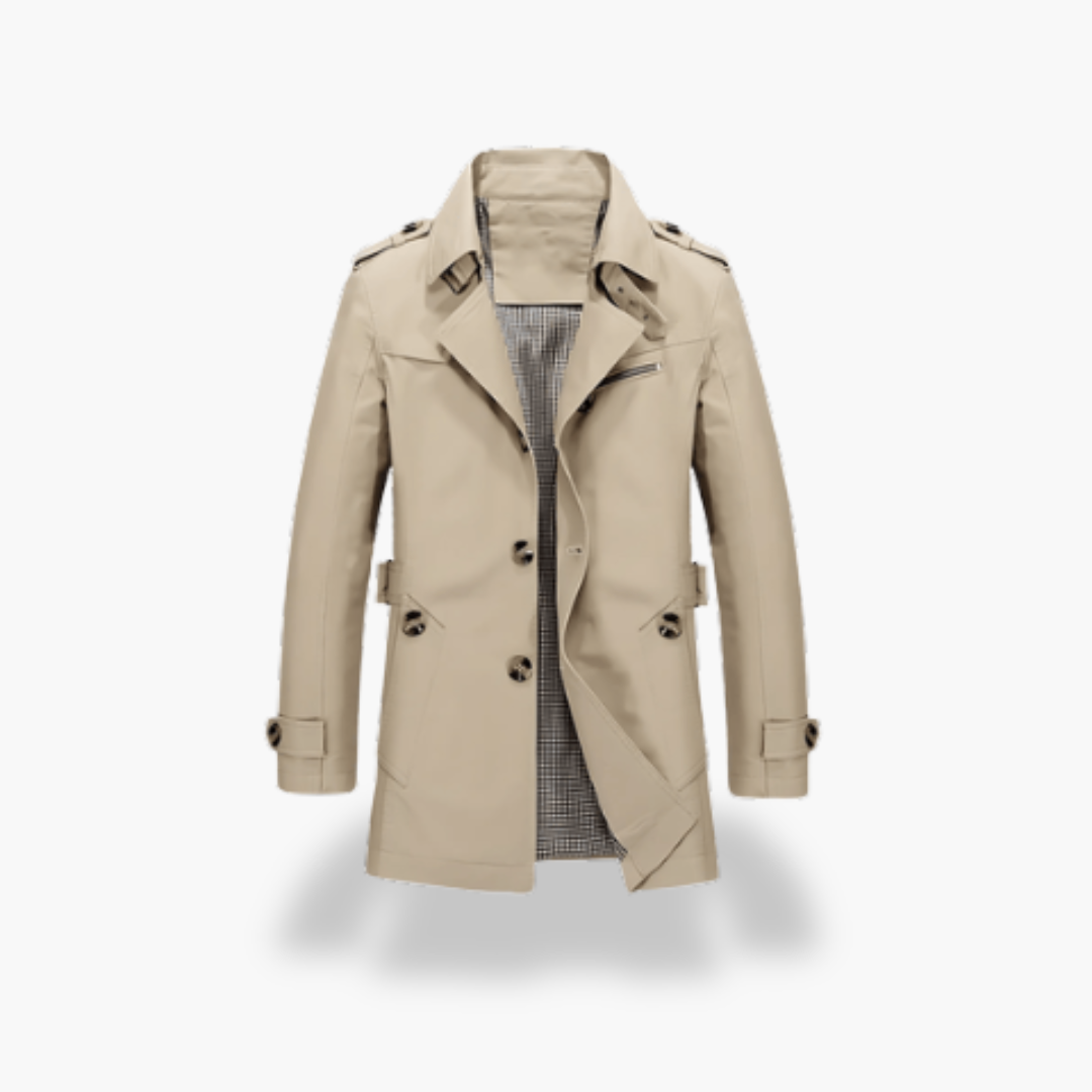 Men's Trench Coat with High Collar and Buttons | Altivaro