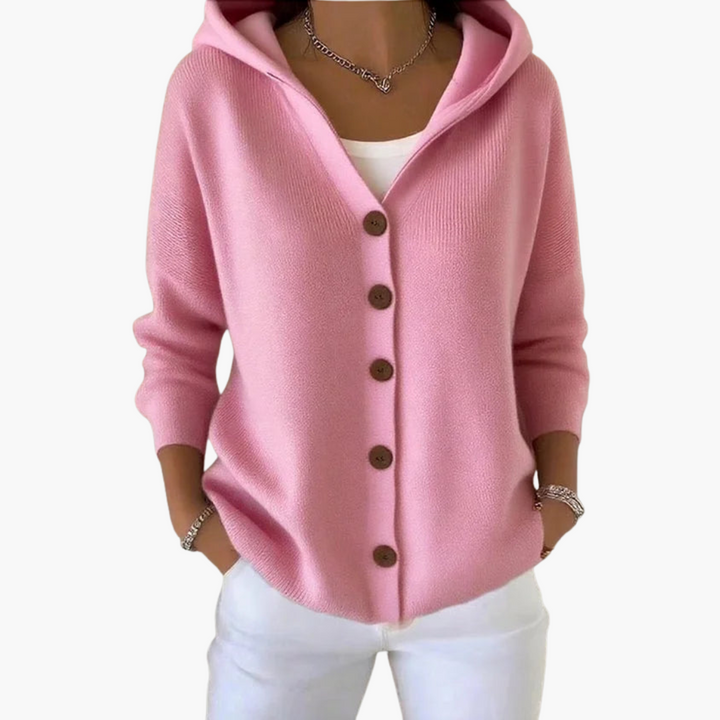 Women's Cardigan with Hood in Knit Buttons | Altivaro