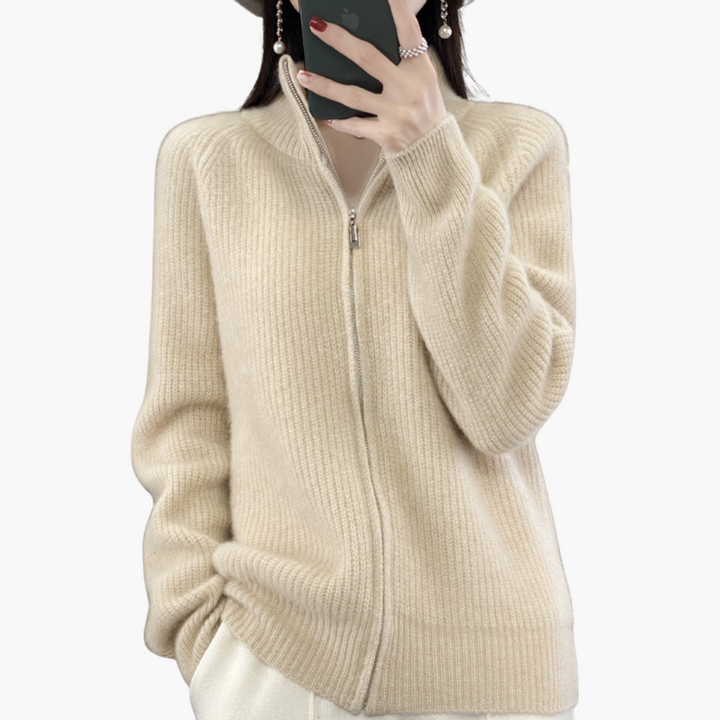 Zip-up cardigan with high collar for women | Altivaro