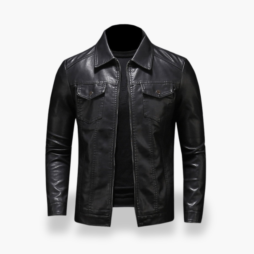 Men's Slim Fit Faux Leather Jacket with Motorcycle Style Pockets | Altivaro