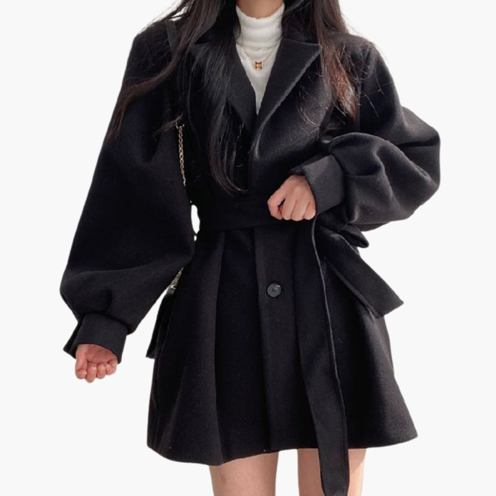 Women's Wool Coat with Belt and Puff Sleeves | Altivaro