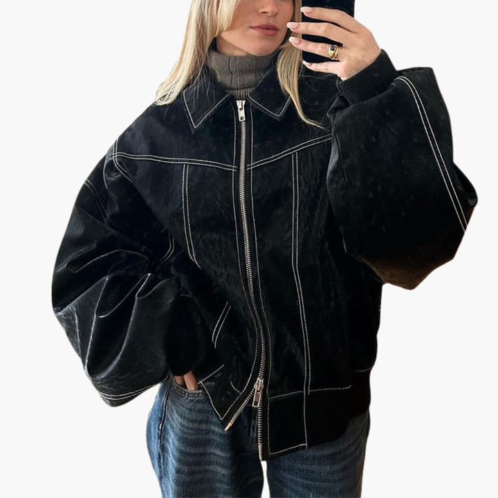 Women's Oversize Jacket in Faux Leather with Zip | Altivaro