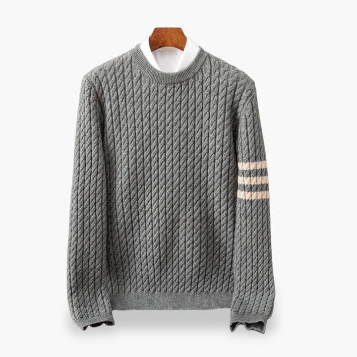 Maglione Uomo in Maglia Intrecciata con Dettagli a Strisce | Altivaro