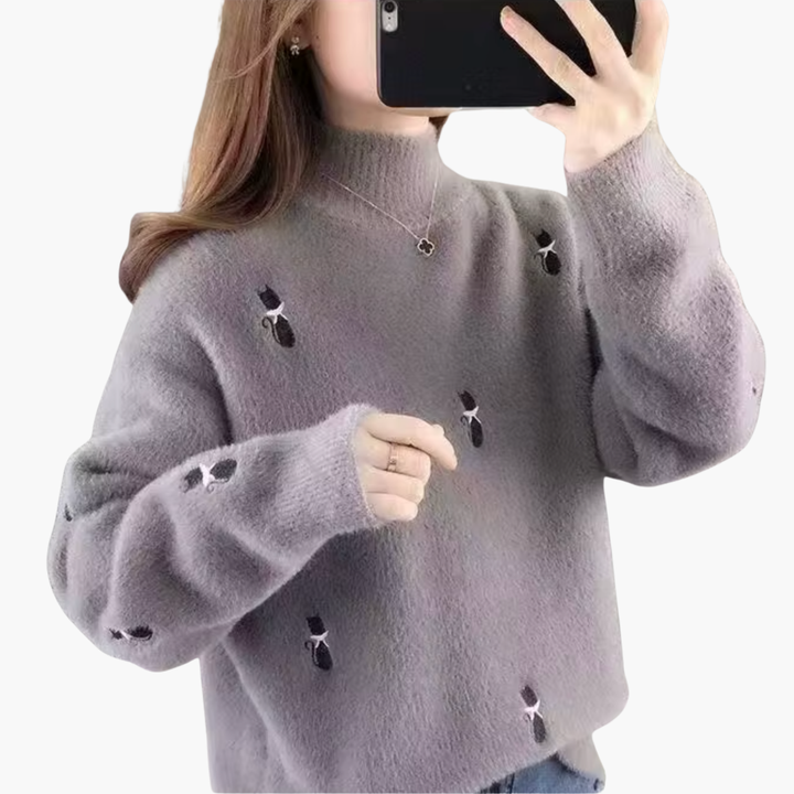 Maglione Donna Morbido con Ricamo Gatto | Altivaro