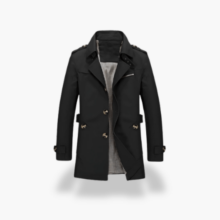 Men's Trench Coat with High Collar and Buttons | Altivaro