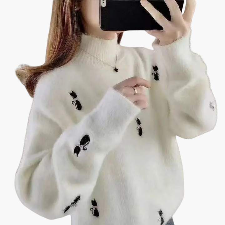Maglione Donna Morbido con Ricamo Gatto | Altivaro