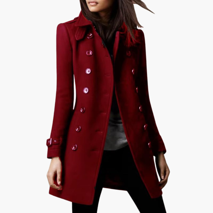 Women's Double-Breasted Wool Coat with Buttons | Altivaro