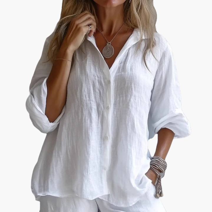 Camicia in lino da donna a maniche lunghe scollo V | Altivaro-Altivaro
