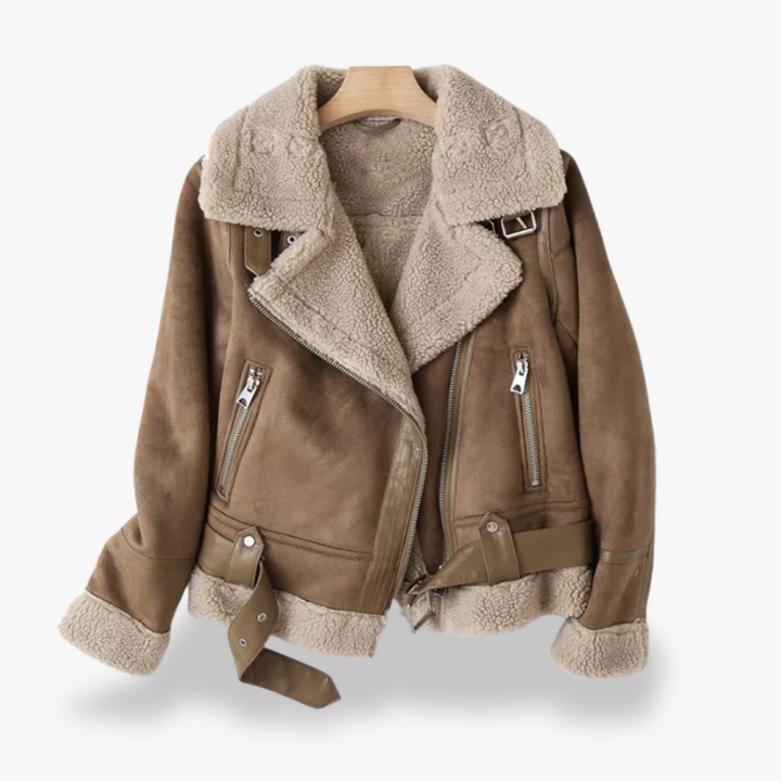 Women's Winter Jacket in Suede Leather with Fur Collar | Altivaro