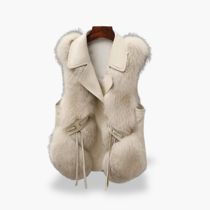 Women's Jacket Vest with Fur and Leather Collar | Altivaro