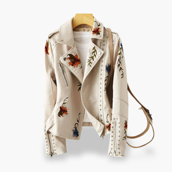 Women's Biker Jacket in Faux Leather with Embroidery and Studs | Altivaro