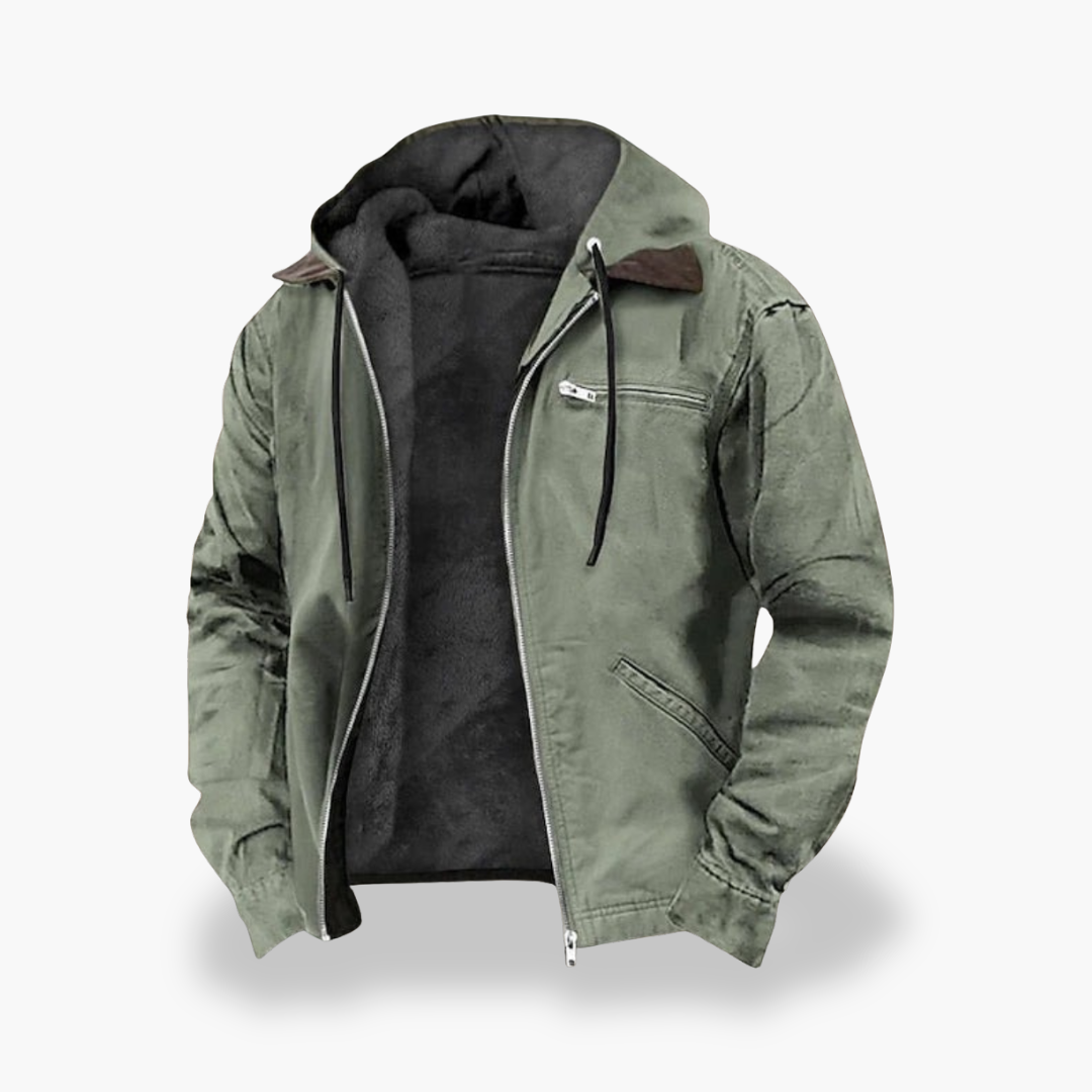 Men's Winter Jacket Lined with Hood Cotton Zip | Altivaro